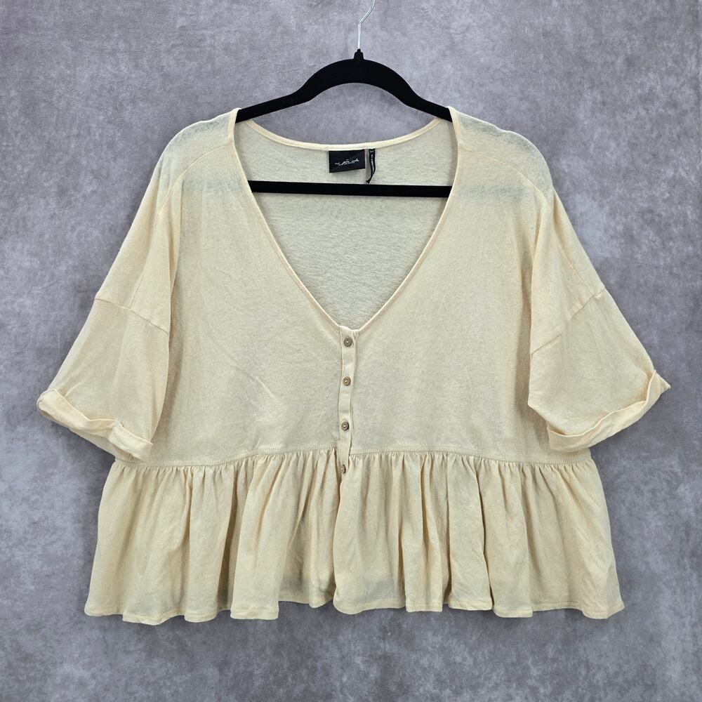 Urban Outfitters Pink Ruffle Button‎ Short Cropped Oversized Blouse Top S Small